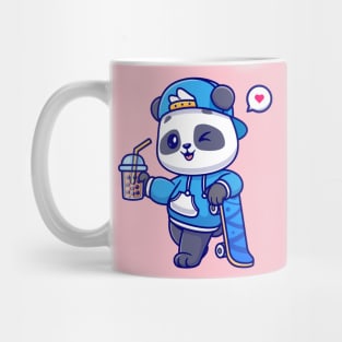 Cute Panda Drink Boba Milk Tea With Skateboard Cartoon Mug